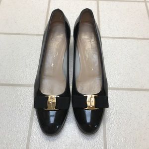 Salvatore Ferragamo Vara Black Patent Low Heel